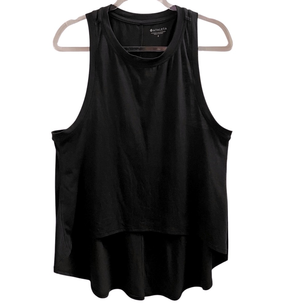 ATHLETA TOP, Size S, Black High / Low CYA Stretch Fitness Tank, Excellent.
